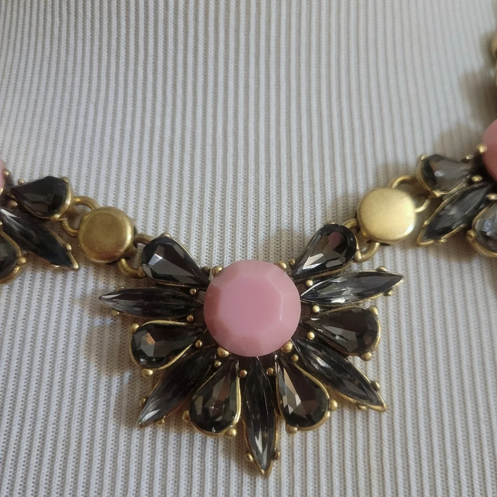 J. Crew Statement Necklace Dark Grey and Pink